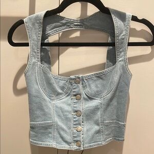 Blue Denim Square Neck Sleeveless Crop Top